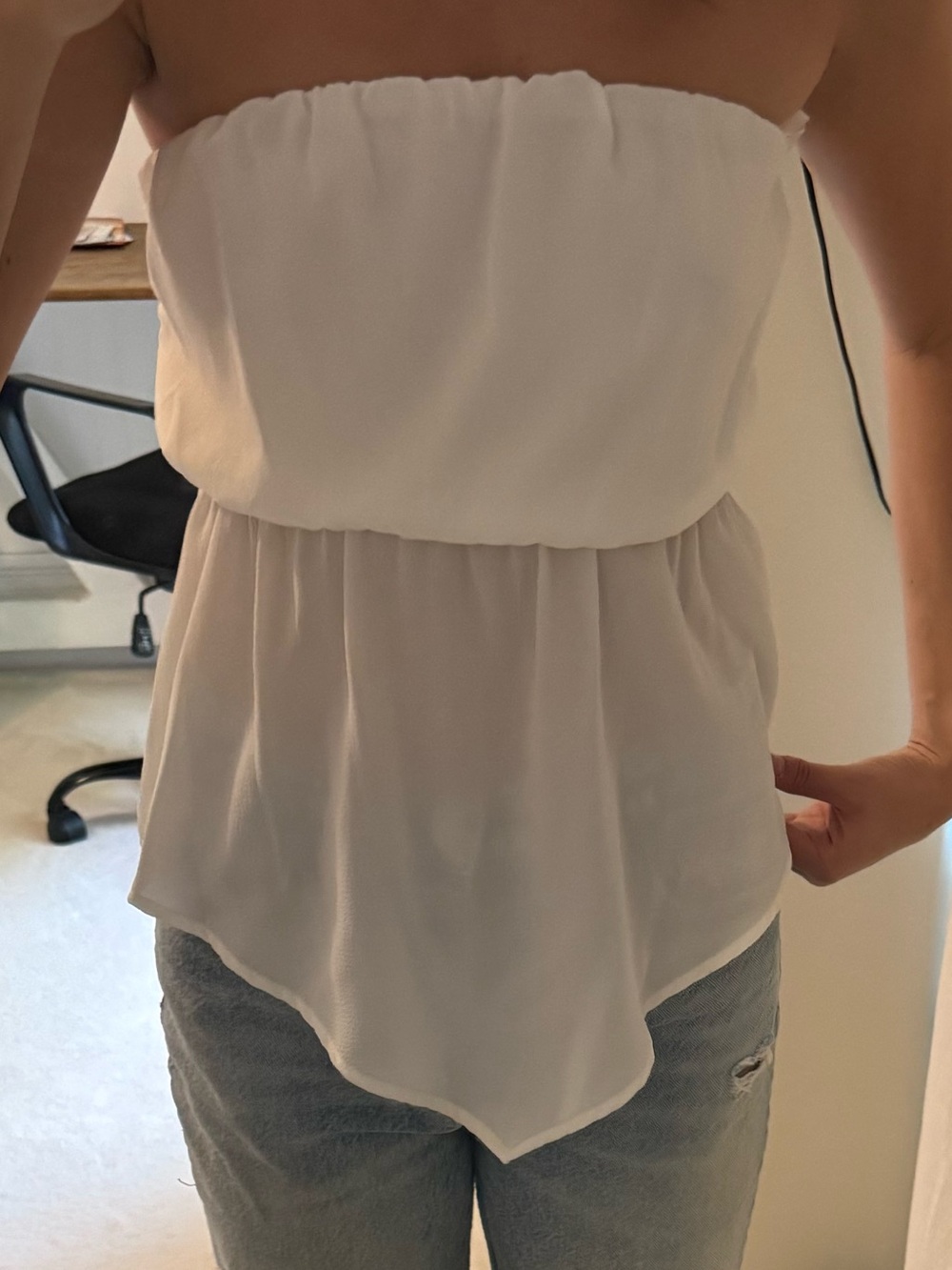 Tyche White Strapless Peplum Camisole